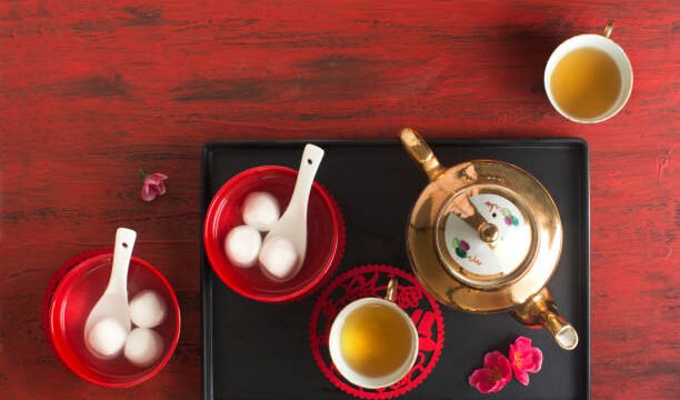 Chinese new year or wedding ceremony food and drink.